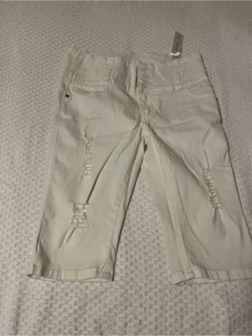 Girls White Distressed Capri Shorts - Brand Unknown